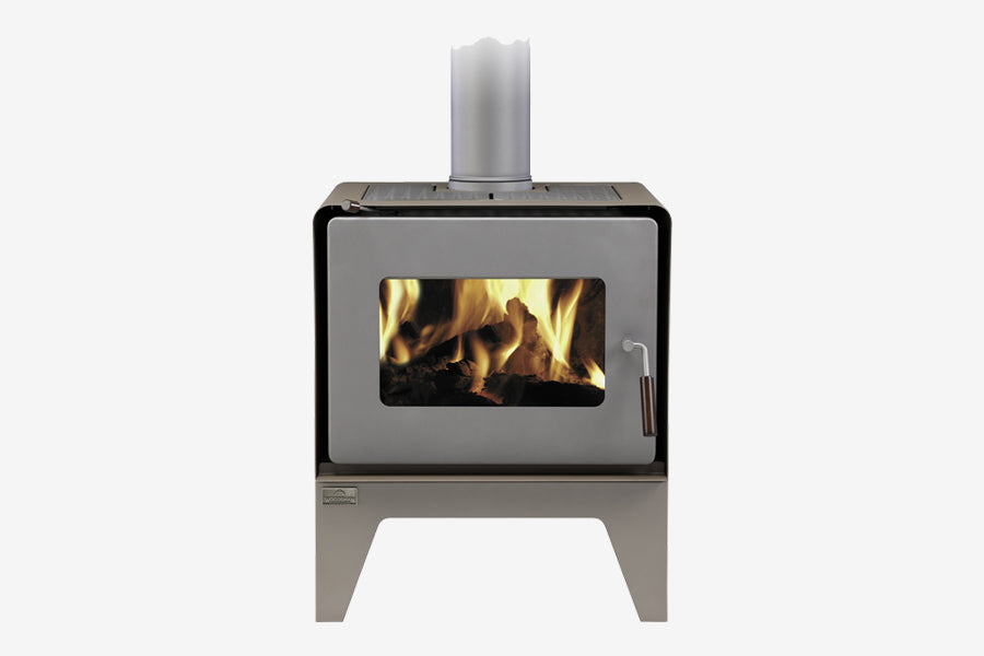 Woodsman Flare Metallic Brown Leg Wood Burner Front