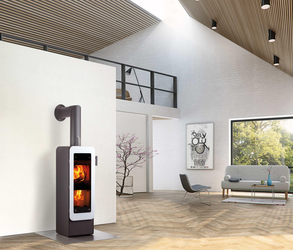 Bionic Fire Freestanding Wood Fire White Glass Left Side